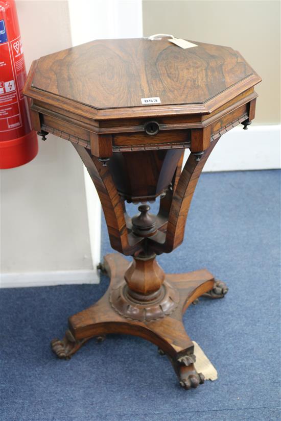 A Victorian rosewood trumpet work table, H.71cm